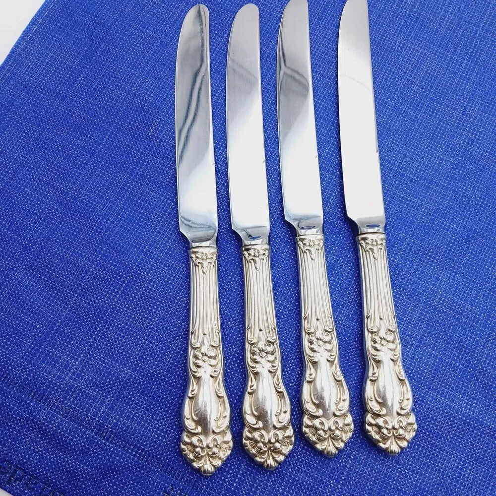 Reed Barton TIGER LILY Dinner Knive 1945 Art Nouveau Silverplate 4 Pcs Set Vtg